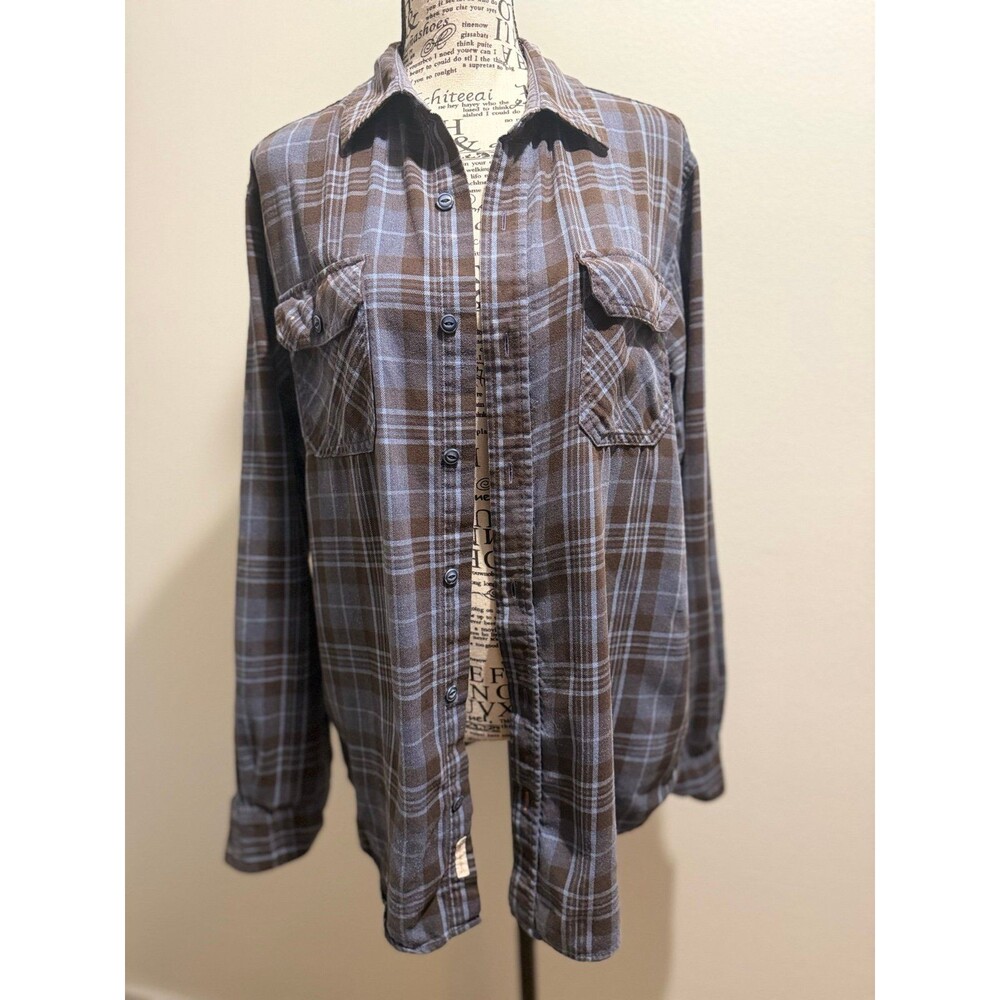 Weatherproof Vintage Plaid Flannel Shirt Blue Brown M